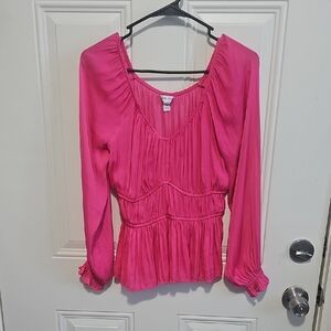 Nine West Vibrant Pink Gathered Blouse